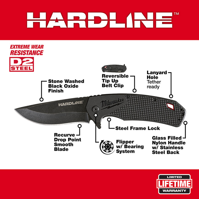 Milwaukee 3.5 in. HARDLINE™ Smooth Recurve Drop Point Blade Pocket Knife