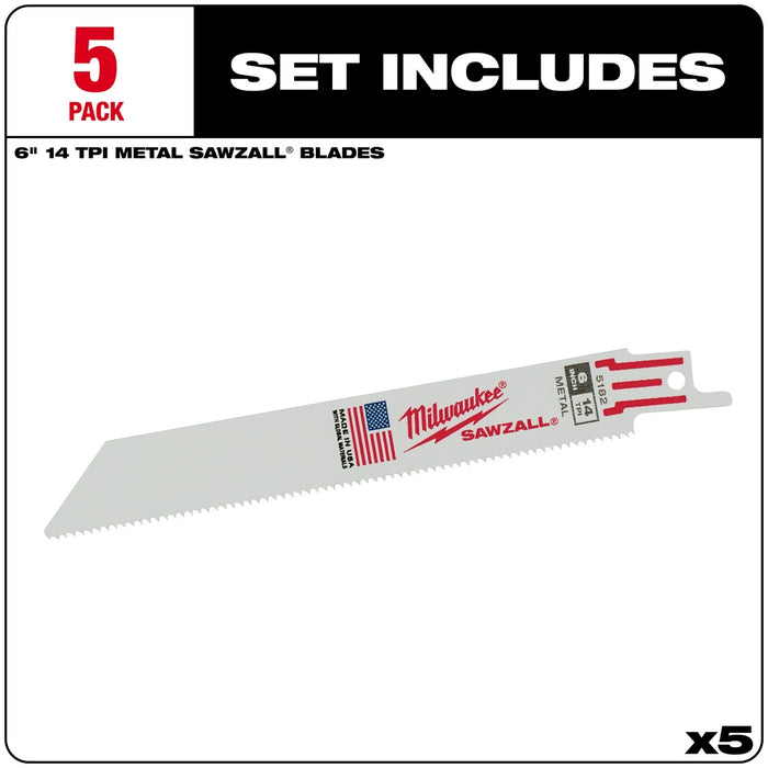 Milwaukee 6 in. 14 TPI Thin Kerf SAWZALL® Blades 5PK