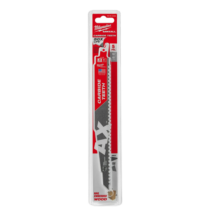 Milwaukee 9 in. 5 TPI The Ax™ Carbide Teeth SAWZALL® Blades 5PK