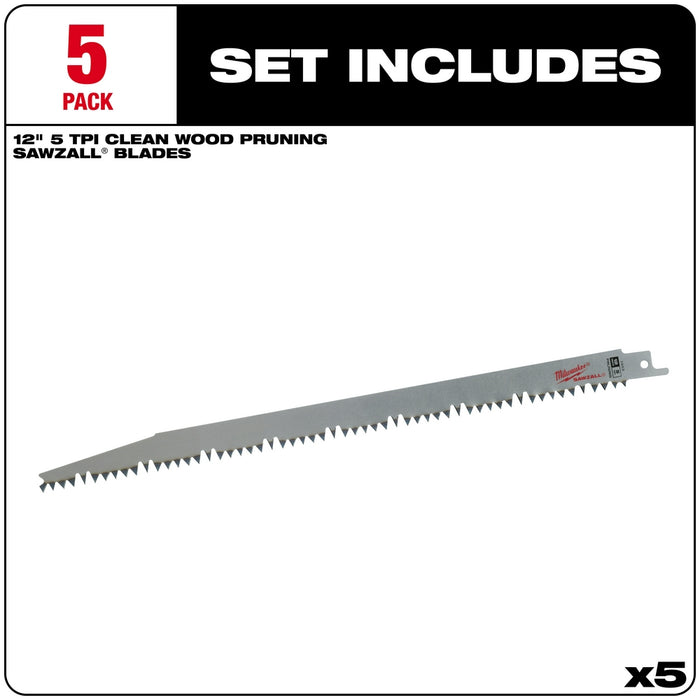 Milwaukee 12 in. 5 TPI Pruning SAWZALL Blades 5PK