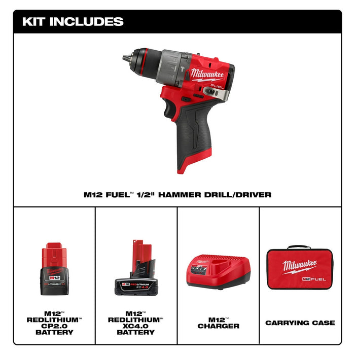 Milwaukee M12 FUEL™ 1/2" Hammer Drill/Driver Kit