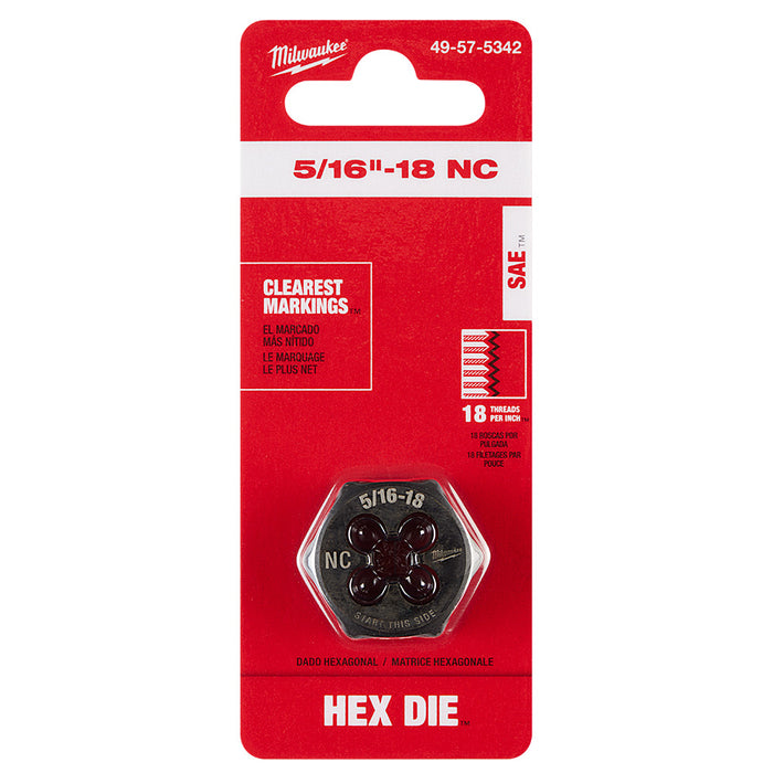 Milwaukee 5/16"-18 NC 1-Inch Hex Threading Die