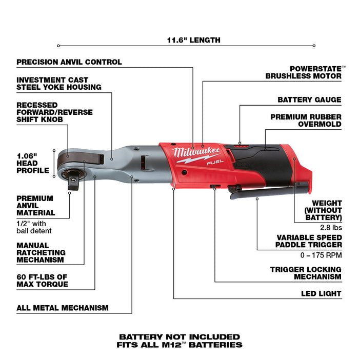 Milwaukee M12 FUEL™ 1/2 in. Ratchet