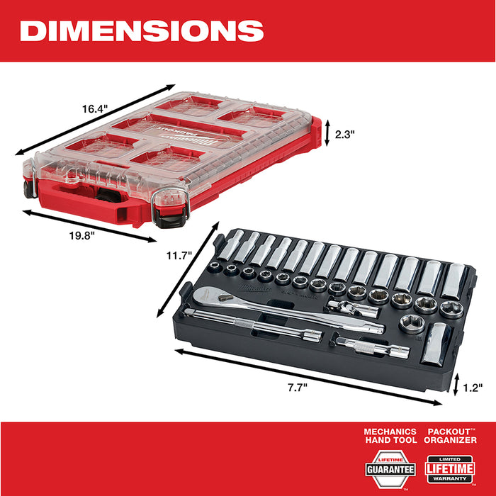 Milwaukee 3/8 in. 32 Pc. Ratchet and Socket Set in PACKOUT™ - Metric