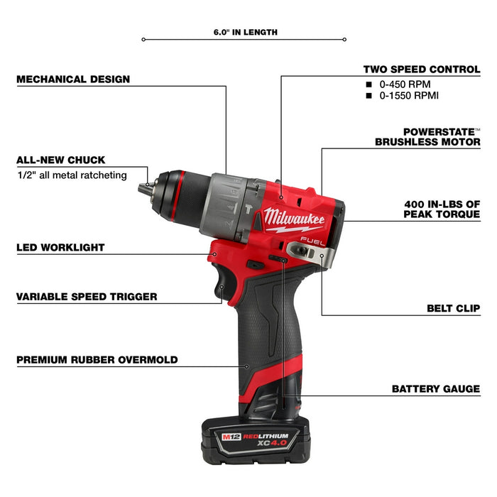 Milwaukee M12 FUEL™ 1/2" Hammer Drill/Driver Kit