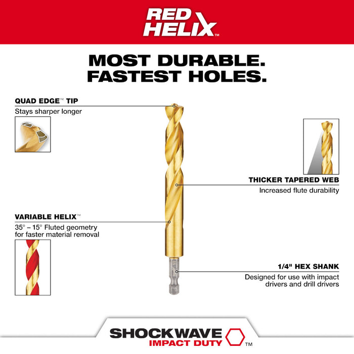 Milwaukee 4-Piece SHOCKWAVE™ Red Helix Drill Bits