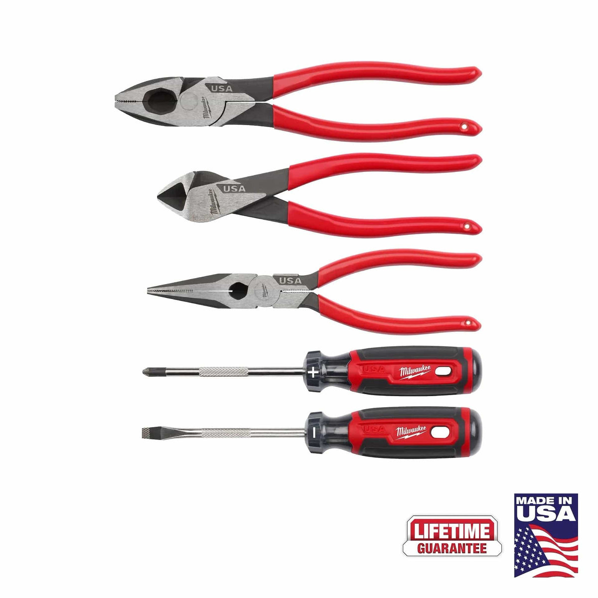 Capital Tools USA 5PC Dipped Grip Cutting Pliers & Cushion Grip Screwdrivers Set (USA)