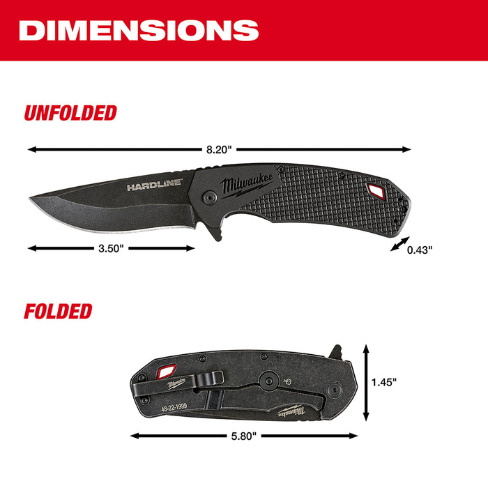 Milwaukee 3.5 in. HARDLINE™ Smooth Recurve Drop Point Blade Pocket Knife