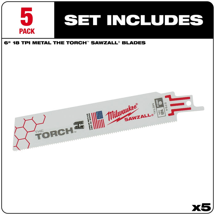 Milwaukee 6 in. 18 TPI THE TORCH™ SAWZALL® Blade 5PK