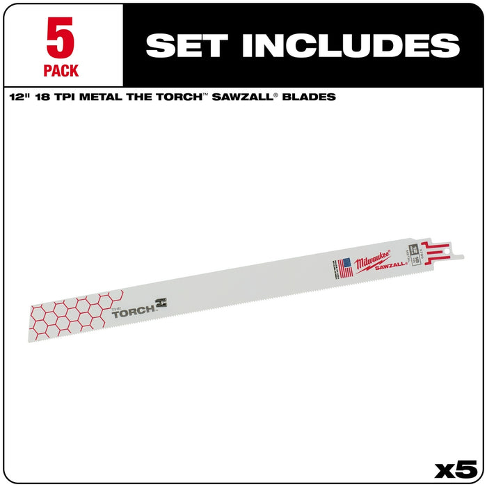 Milwaukee 12 in. 18 TPI THE TORCH™ SAWZALL® Blade 5PK