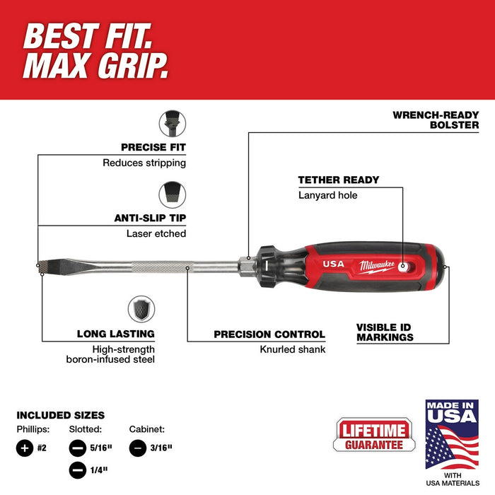 Milwaukee 4PC Cushion Grip Screwdriver Kit (USA)