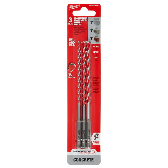 Milwaukee 3pc. SHOCKWAVE™ Carbide Hammer Drill Bit Kit