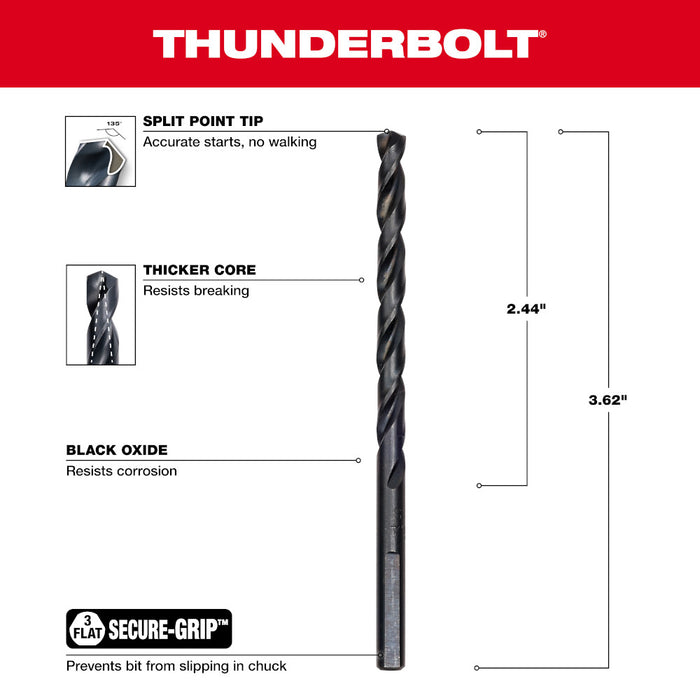 Milwaukee 3/16 in. Thunderbolt® Black Oxide Drill Bit