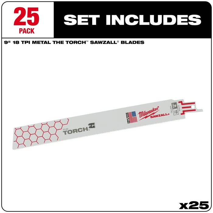 Milwaukee 9 in. 18 TPI THE TORCH™ SAWZALL® Blade 25PK