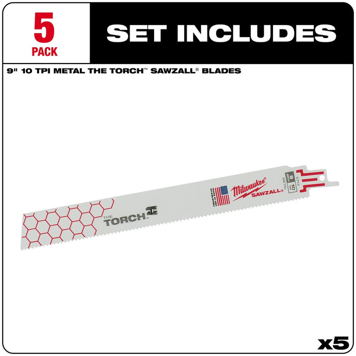 Milwaukee 9 in. 10 TPI THE TORCH™ SAWZALL® Blades 5PK