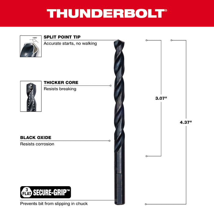 Milwaukee 19/64 in. Thunderbolt® Black Oxide Drill Bit