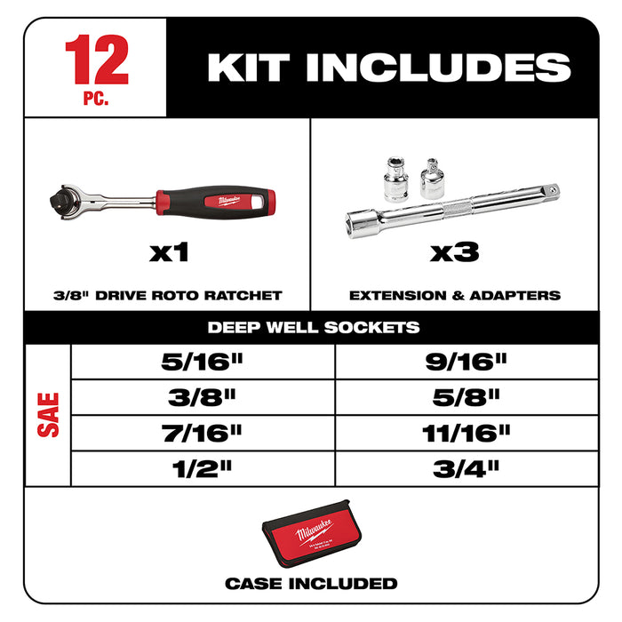 Milwaukee 12-Piece 3/8 in. Drive SAE Socket Set