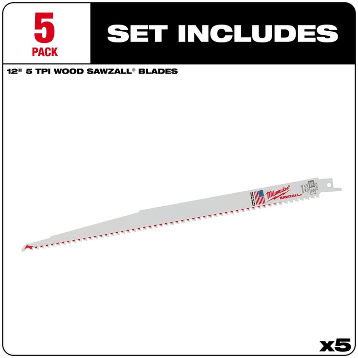 Milwaukee 12 in. 5 TPI SAWZALL® Blades 5PK