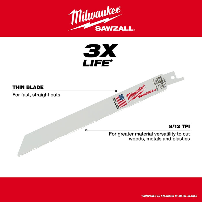 Milwaukee 6 in. 8/12 TPI SAWZALL® Blades 5PK