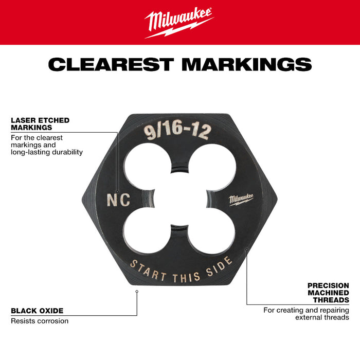 Milwaukee 9/16"-18 NF 1-7/16" Hex Threading Die