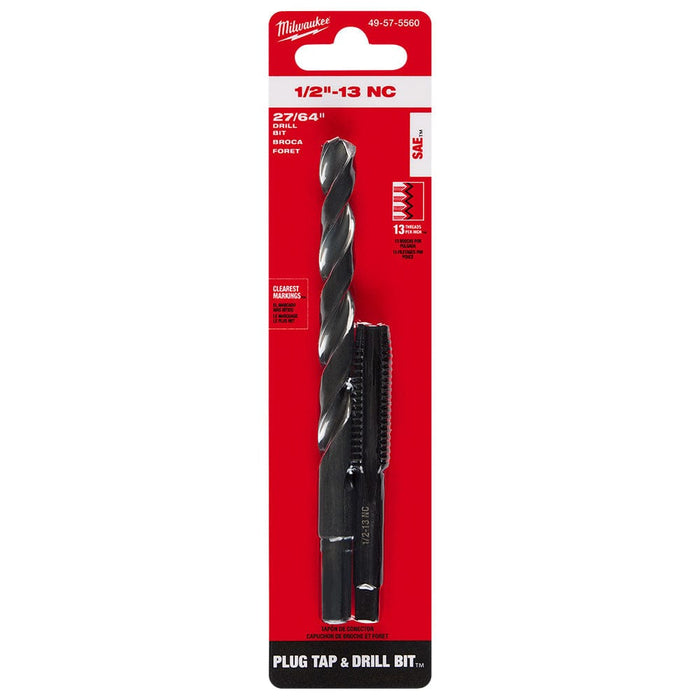 Milwaukee Tool Power Tools Accessories Milwaukee 1/2"-13 NC Straight Flute Plug Tap & 27/64" Drill Bit