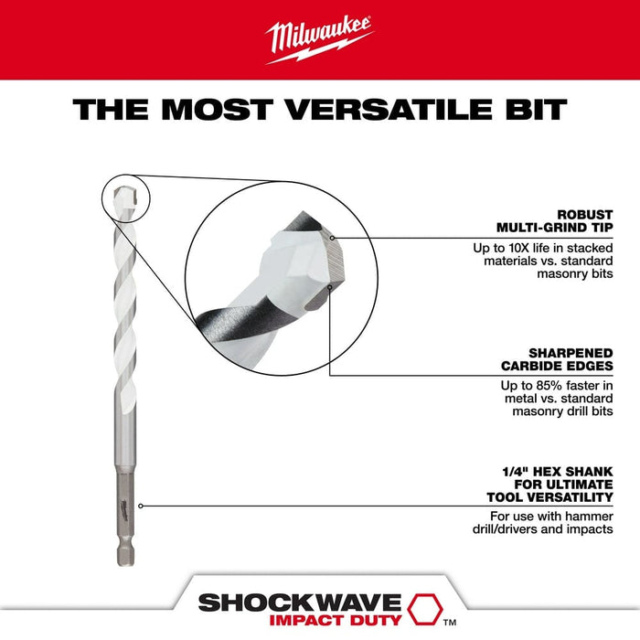 Milwaukee Tool Power Tools Accessories Milwaukee 1/2 in. SHOCKWAVE™ Carbide Multi-Material Drill Bit