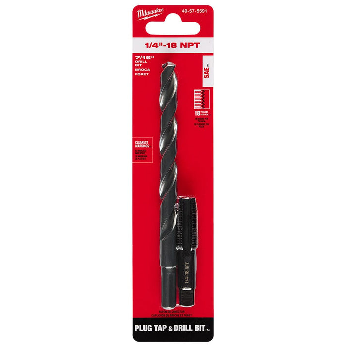 Milwaukee Tool Power Tools Accessories Milwaukee 1/4"-18 NPT Straight Flute Plug Tap & 7/16" Drill Bit