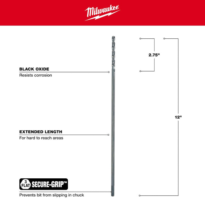 Milwaukee Tool Milwaukee 1/4 in. Aircraft Length Black Oxide Drill Bit