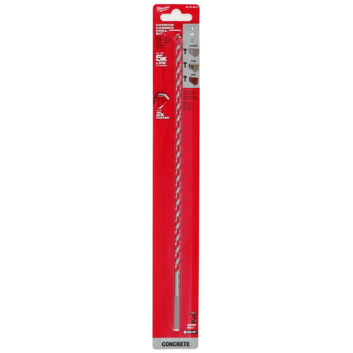 Milwaukee Tool Power Tools Accessories Milwaukee 1/4 in. x 10 in. x 12 in. Carbide Hammer Drill Bit