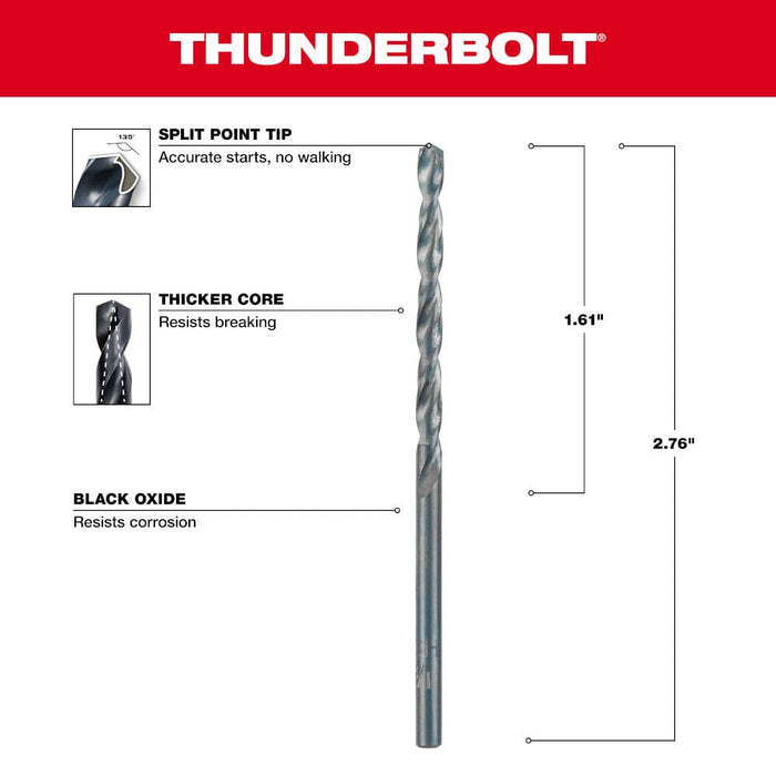 Milwaukee Tool Milwaukee 1/8 in. Thunderbolt® Black Oxide Drill Bit