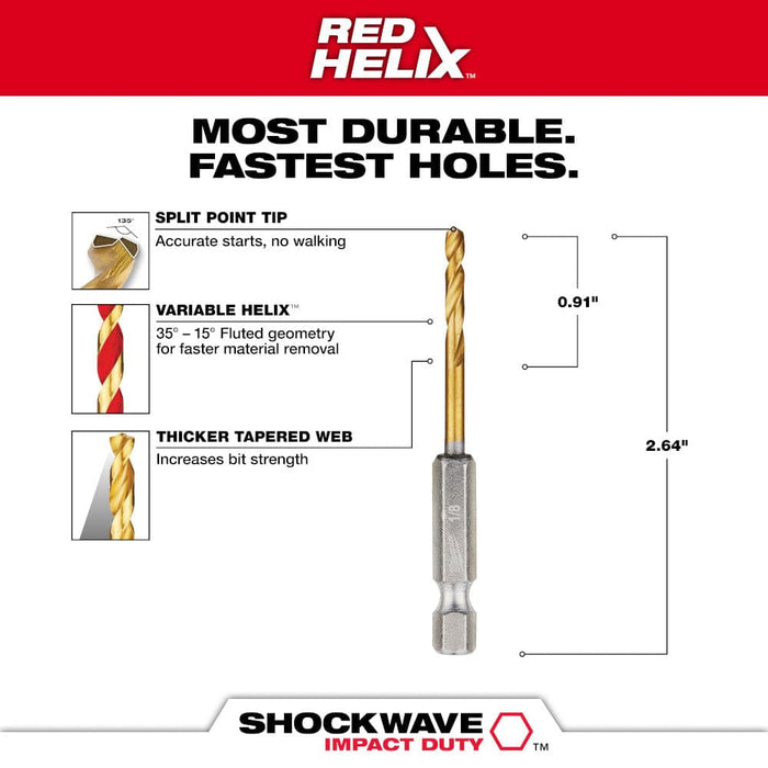 Milwaukee Tool Power Tools Accessories Milwaukee 1/8 in. Titanium SHOCKWAVE™ Drill Bit