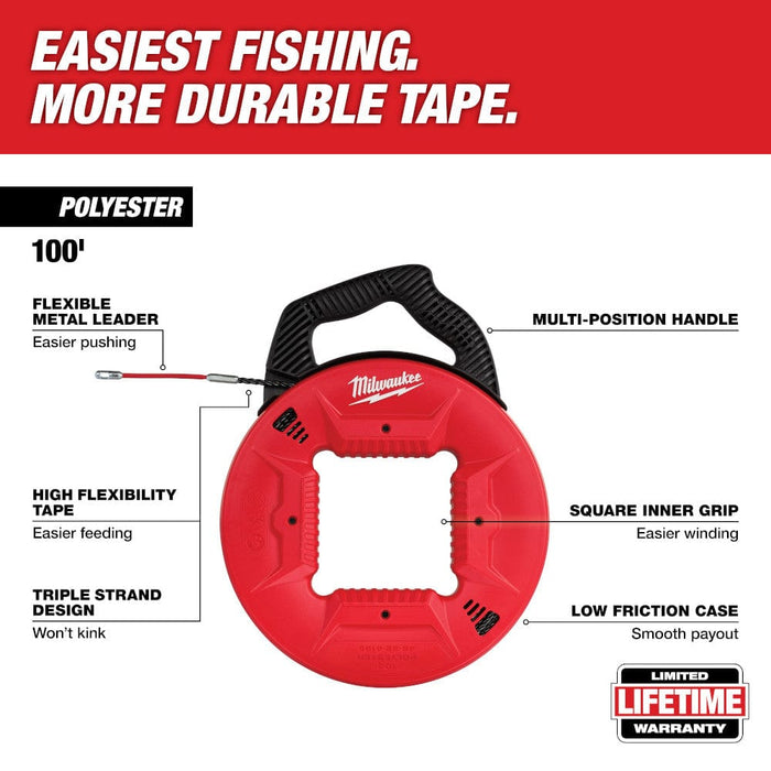 Milwaukee Tool Milwaukee 100 Ft. Polyester Fish Tape w/ Flexible Metal Leader