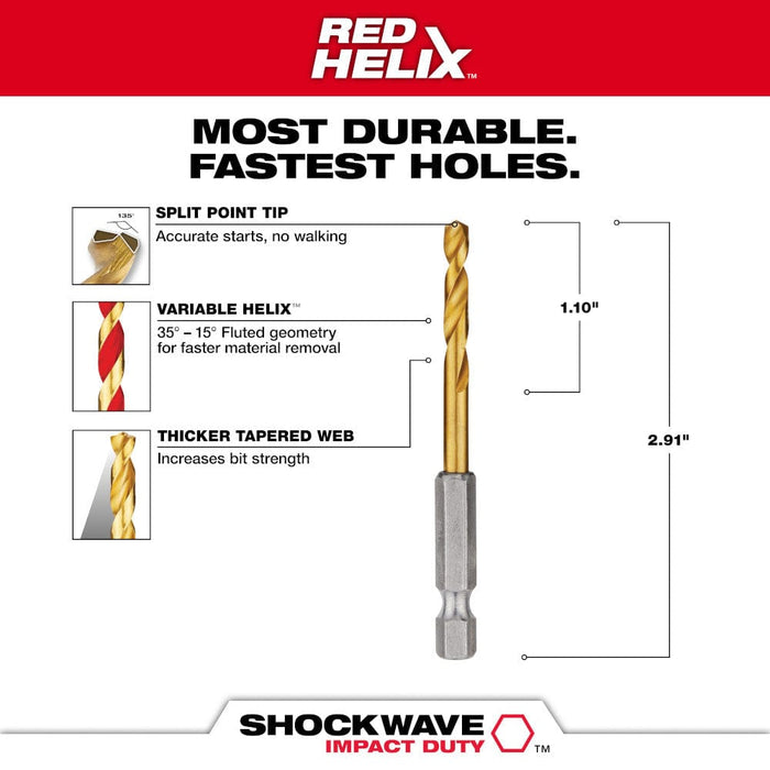 Milwaukee Tool Power Tools Accessories Milwaukee 11/64 in. Titanium SHOCKWAVE™ Drill Bit