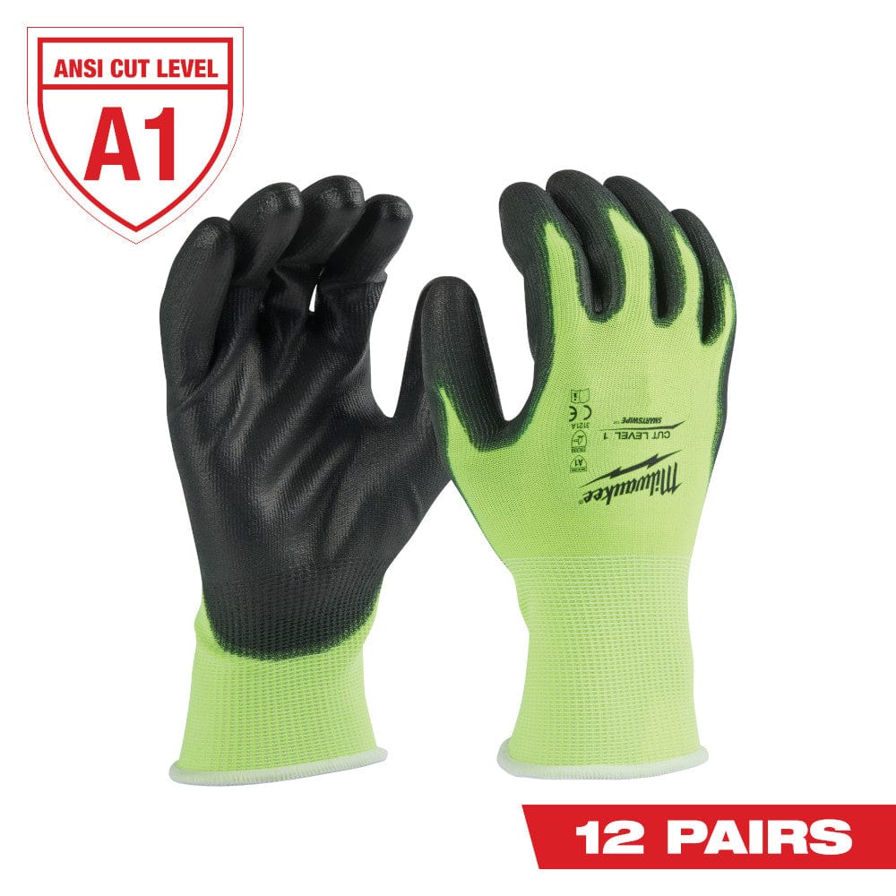 Milwaukee Tool Milwaukee 12 Pair High Visibility Cut Level 1 Polyurethane Dipped Gloves - M