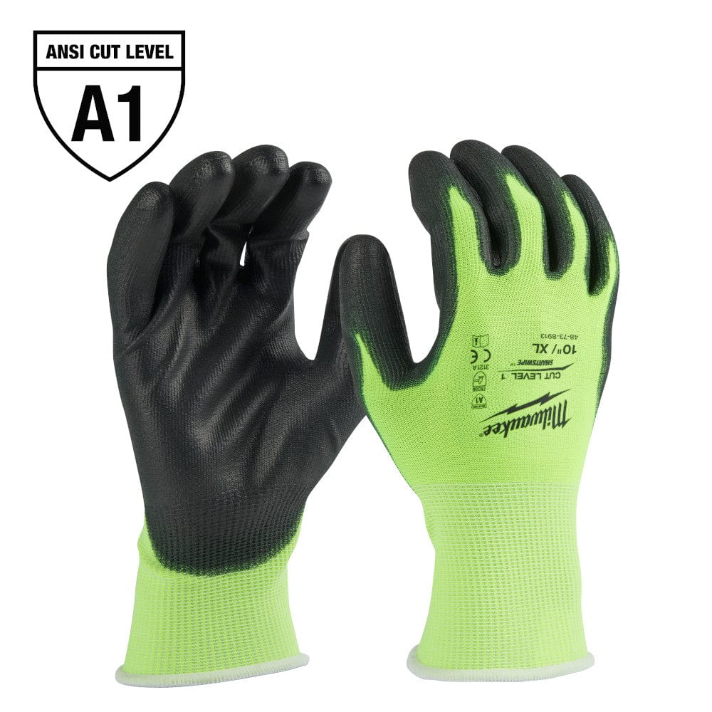 Milwaukee Tool Milwaukee 12 Pair High Visibility Cut Level 1 Polyurethane Dipped Gloves - XL