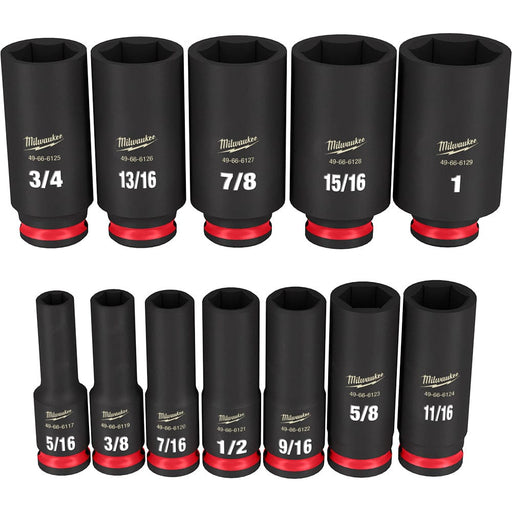 Milwaukee Tool Accessories Milwaukee 12PC SHOCKWAVE™ Impact Duty™ 3/8" Drive SAE Deep 6 Point Socket Set