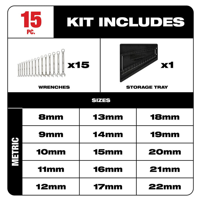 Milwaukee Tool Milwaukee 15-Piece Combination Wrench Set - Metric