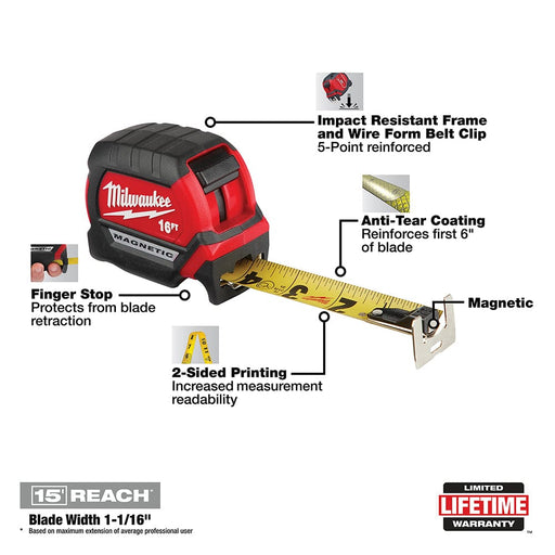 Milwaukee Tool Milwaukee 16Ft Compact Magnetic Tape Measure