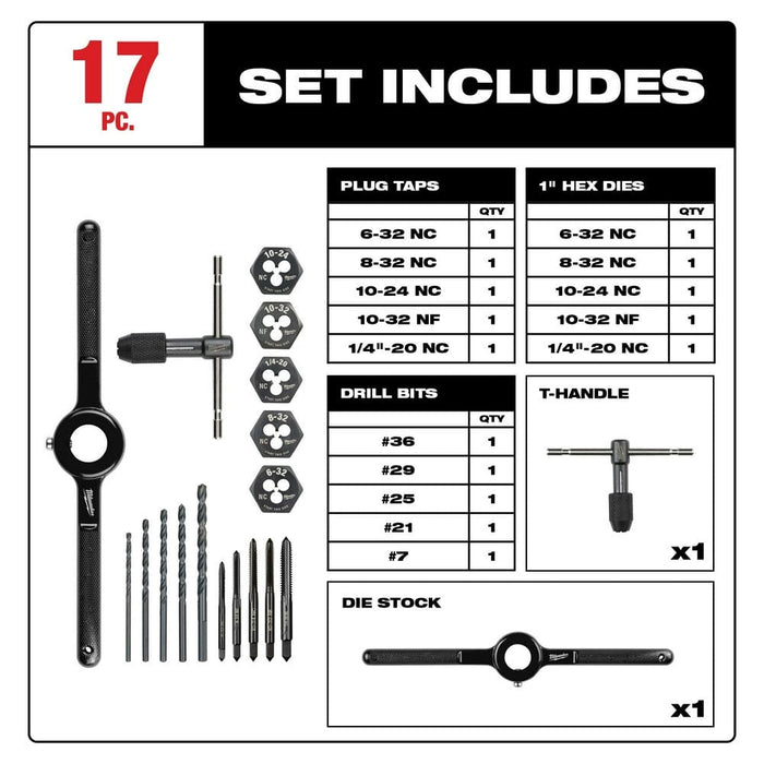 Milwaukee Tool Accessories Milwaukee 17PC SAE Tap and Die Set