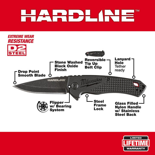 Milwaukee Tool Milwaukee 2.5 in. HARDLINE™ Smooth Drop Point Blade Pocket Knife