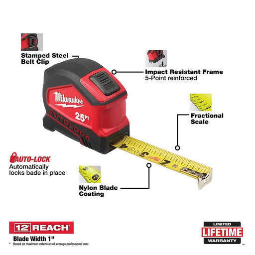 Milwaukee Tool Milwaukee 25 ft. Compact Auto Lock Tape