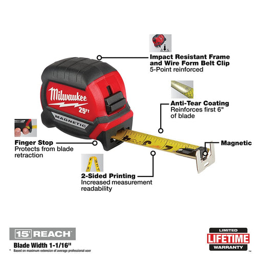 Milwaukee Tool Milwaukee 25Ft Compact Magnetic Tape Measure