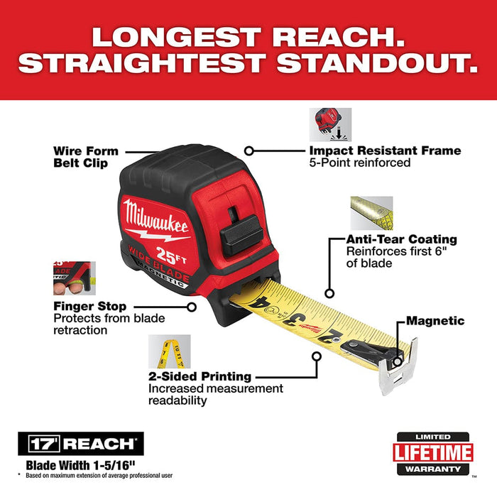 Milwaukee Tool Milwaukee 25Ft Wide Blade Magnetic Tape Measure