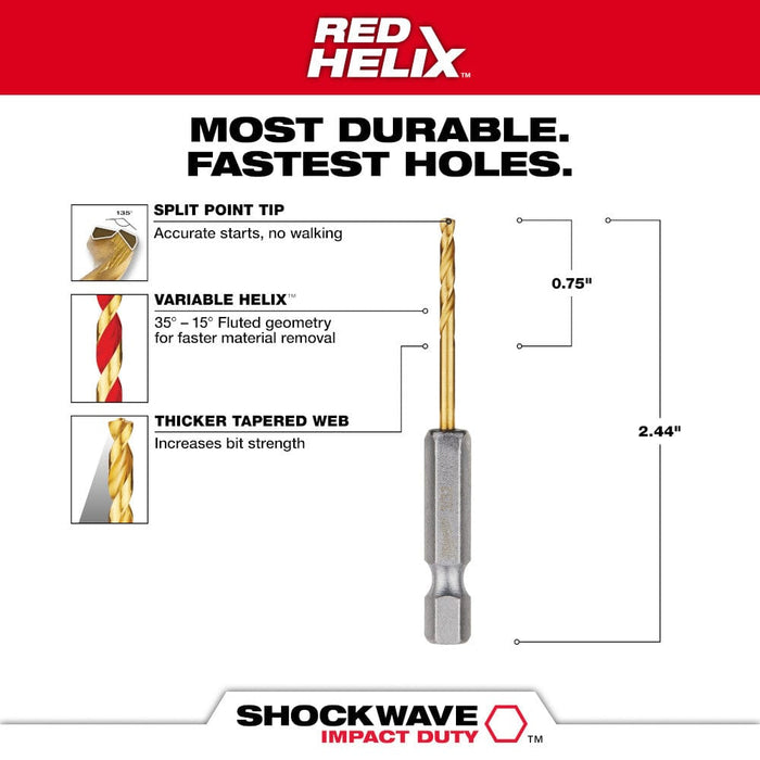 Milwaukee Tool Power Tools Accessories Milwaukee 3/32 in. Titanium SHOCKWAVE™ Drill Bit