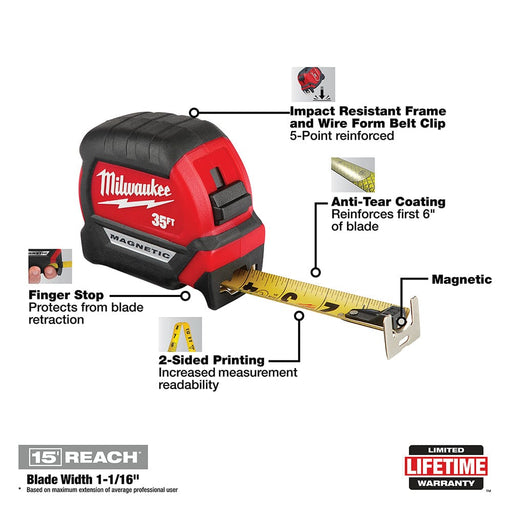 Milwaukee Tool Milwaukee 35Ft Compact Magnetic Tape Measure