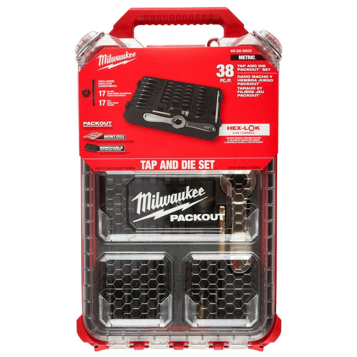 Milwaukee Tool Tool Storage Milwaukee 38PC Metric Tap & Die PACKOUT™ Set w/ Hex-LOK™ 2-in-1 Handle