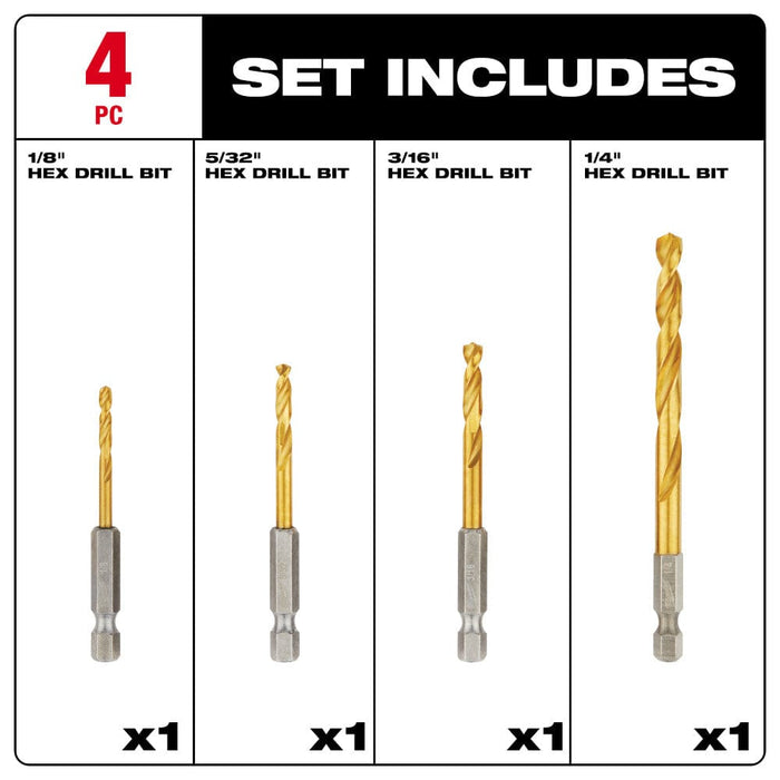 Milwaukee Tool Milwaukee 4-Piece SHOCKWAVE™ Red Helix Drill Bits