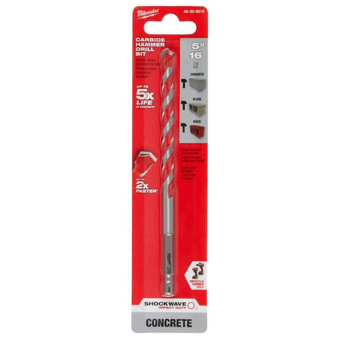 Milwaukee Tool Power Tools Accessories Milwaukee 5/16 in. x 4 in. x 6 in. SHOCKWAVE™ Carbide Hammer Drill Bit