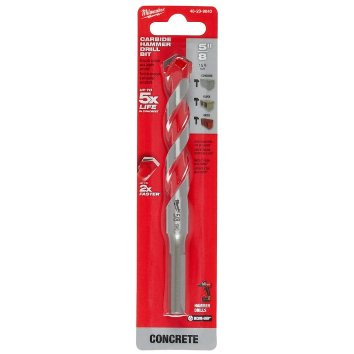 Milwaukee Tool Power Tools Accessories Milwaukee 5/8 in. x 4 in. x 6 in. Carbide Hammer Drill Bit