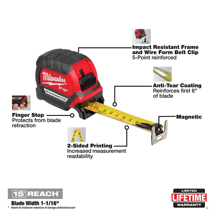 Milwaukee Tool Milwaukee 5M/16Ft Compact Magnetic Tape Measure